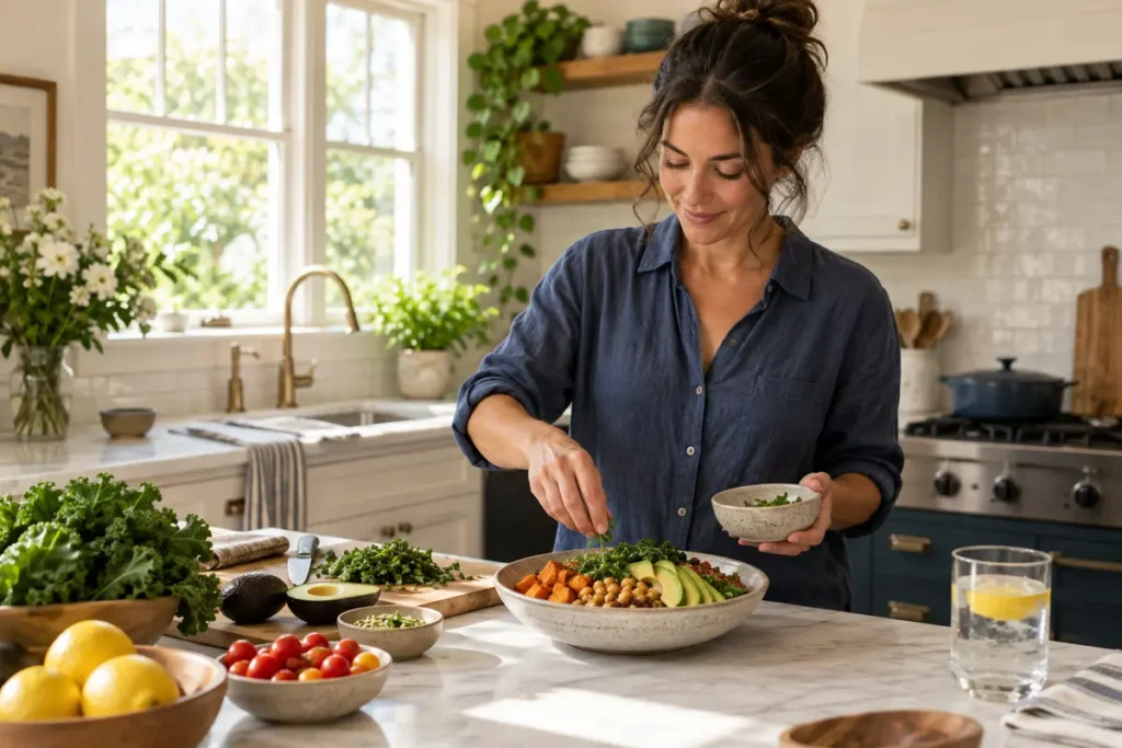 Adult preparing food in a home kitchen