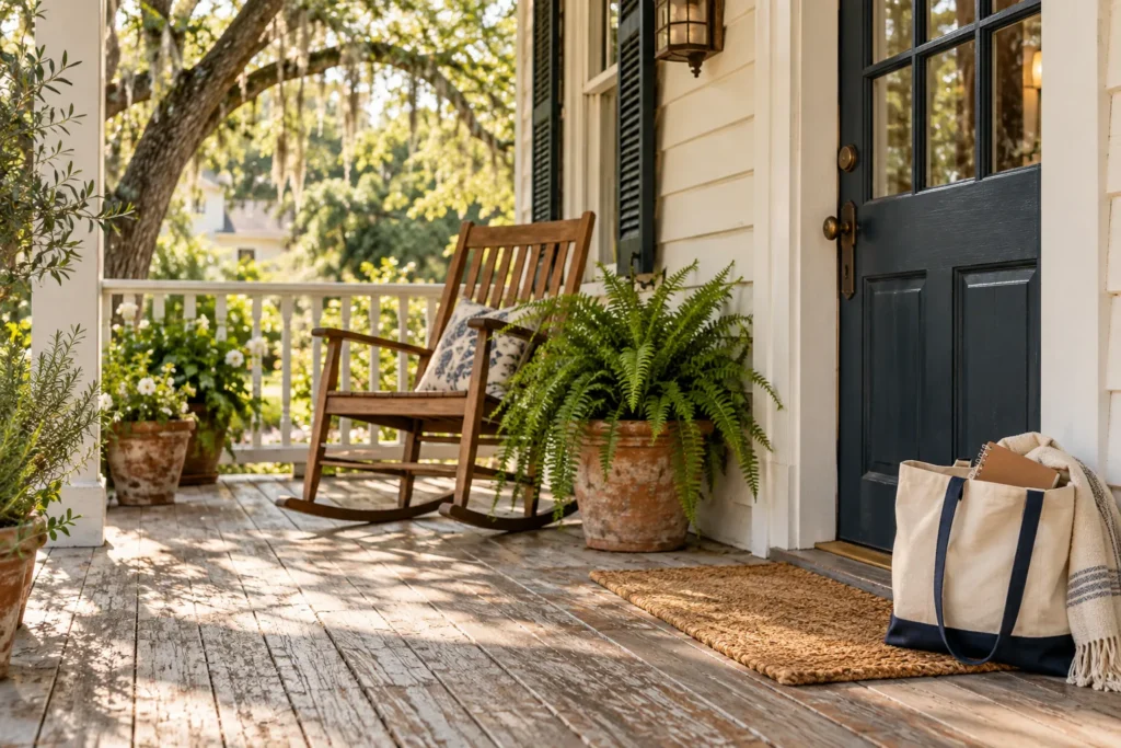 Welcoming Louisiana porch prepared for a household visit