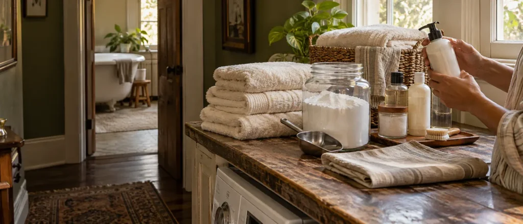 Household laundry and personal-care products arranged for an ingredient review