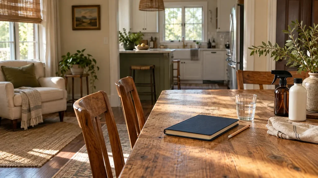 Home consultation planning materials on a dining table